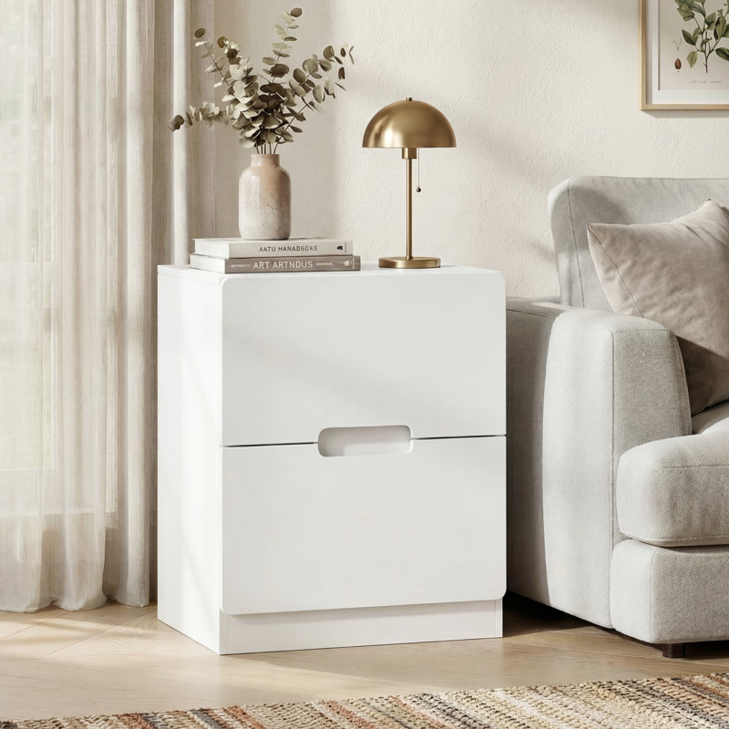 Table de chevet sans main avec 2 tiroirs, Blanc