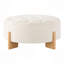 Repose-pieds rond capitonné 32 po avec pieds en bois massif, table basse moderne avec boutons capitonnés, lignes passepoilées, repose-pieds en chenille pour le salon
