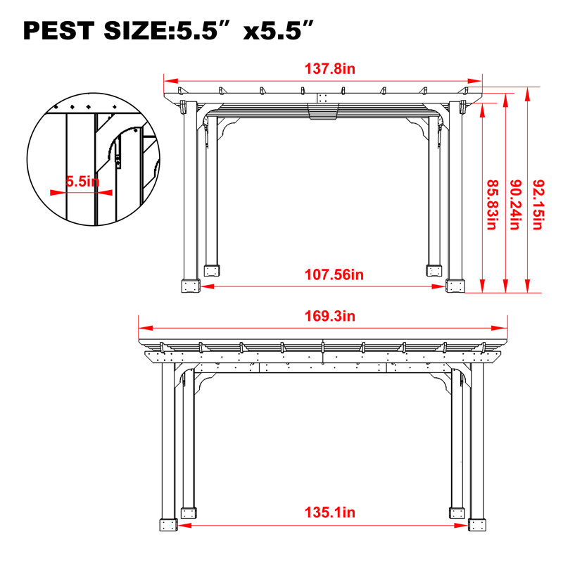 Solid Wood Pergola, 14 ft. W x 12 ft. D