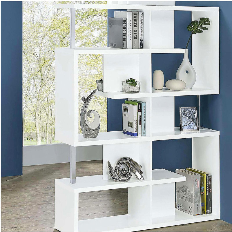 White and Chrome 5-Tier Geometric Bookcase