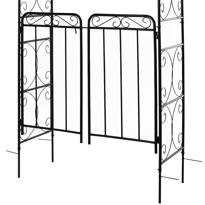 Black Metal Garden Arch Arbor with Gate and Trellis