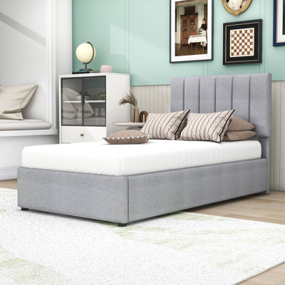 Twin Upholstered Platform Bed with a Hydraulic Storage System