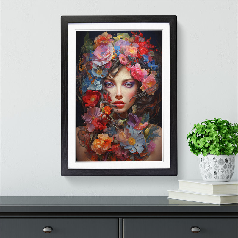 Floral Modern - Single Picture Frame Print on Wood, Black Framed, 34cm H x 25cm W