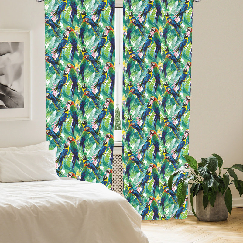 Birds Floral Semi-Sheer Rod Pocket Sliding Panel, 28" x 95"