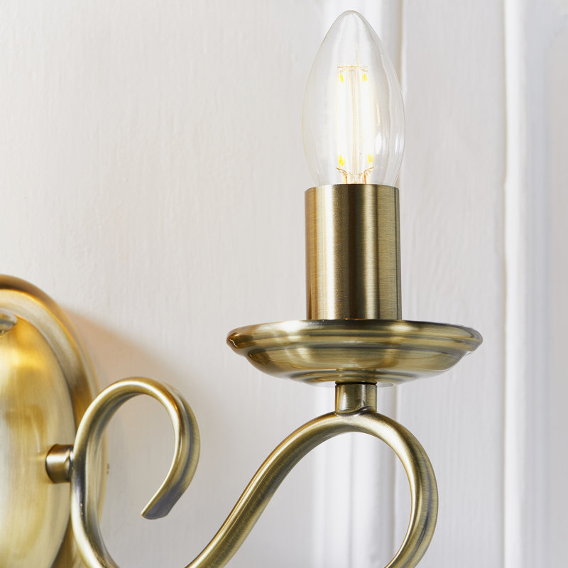 Barney 2-Light Dimmable Twin Pack Candle Wall Light, Antique Brass