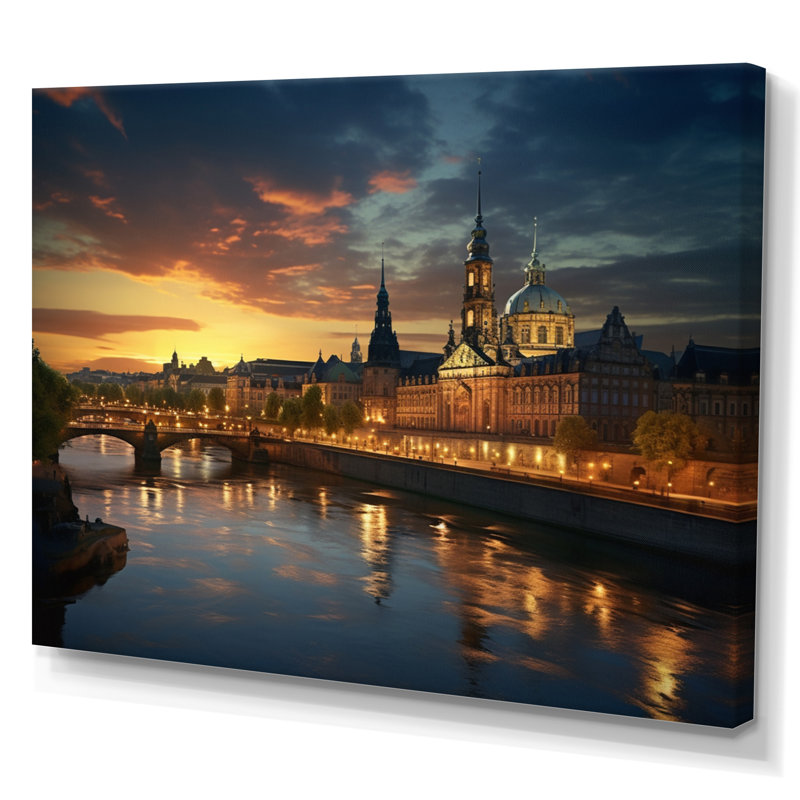 Maryna " Germany Dresden Baroque City I " Mixed Media Print, 24" H x 32" W, Toile tendue