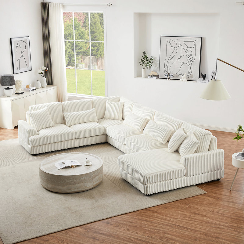 129" Oversized Sectional Sofa U-Shaped Sofa Couch Modern Sofa Upholstered In Soft Corduroy With A Chaise Lounge For Living Room