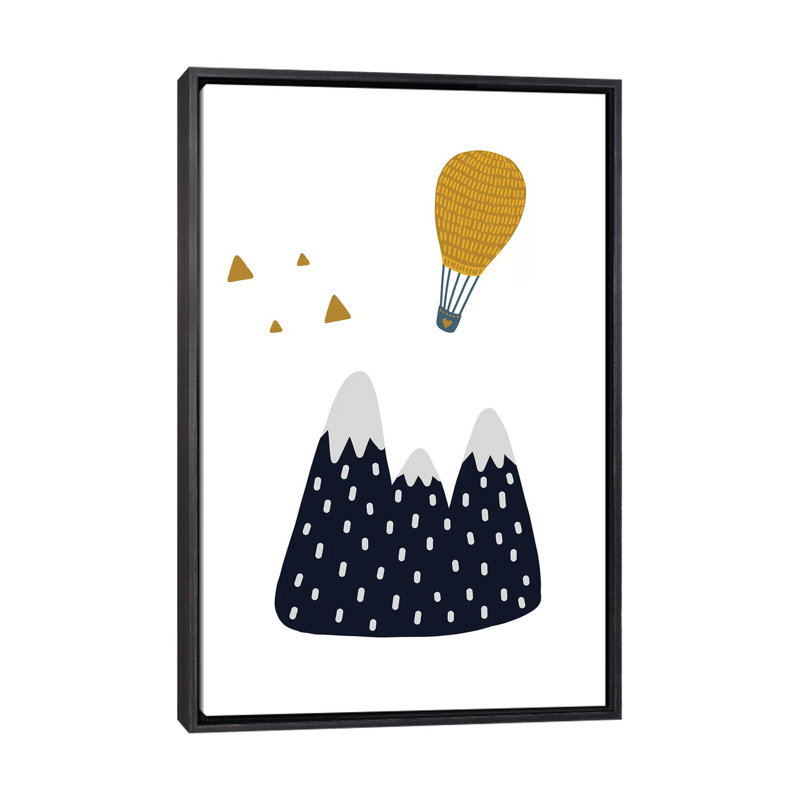 «Little Explorer Mountains Balloon», reproduction d'impression, H 60 po x l 40po x P 1,5 po, Toile avec cadre noir patiné