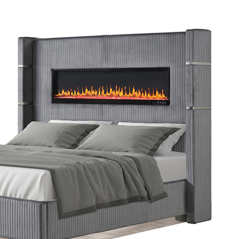 Ashray Upholstered Wingback Bed, Gray, Queen