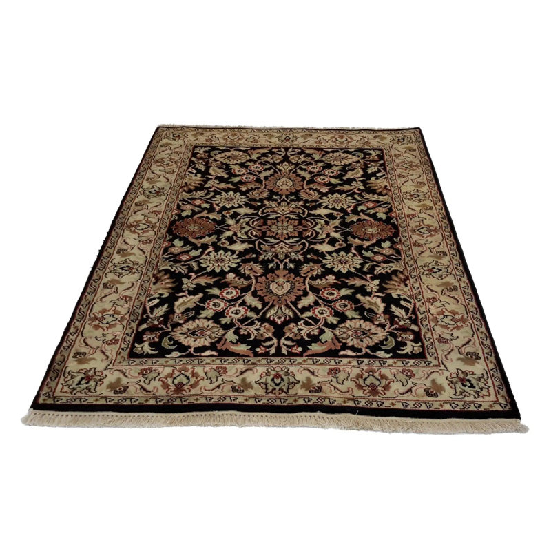 Tapis oriental noir / brun en coton et laine 4 pi x 6 pi Andresha