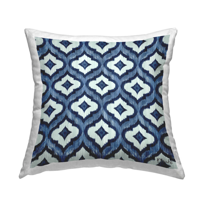 Coussin décoratif à motif de treillis audacieux bleu et blanc par Paul Brent
