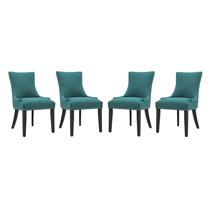 Regal Teal Hourglass High-Back Upholstered Wood Side Chair