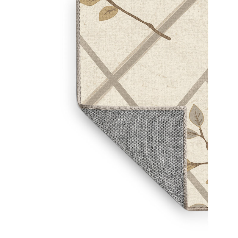 Machine Washable Carlstadt Garden Trellis Rug in Beige – Beige Binding, 6' Round