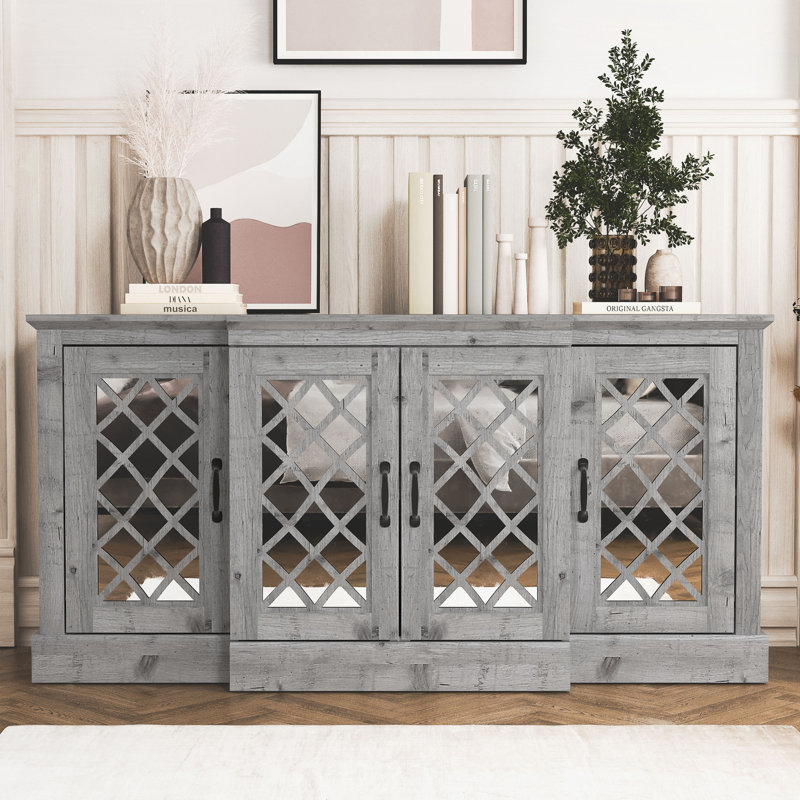  Perrault Traditional 4 Door Accent 60.4'' W Sideboard with Cutout Doors, Mexican Gray, Diamora
