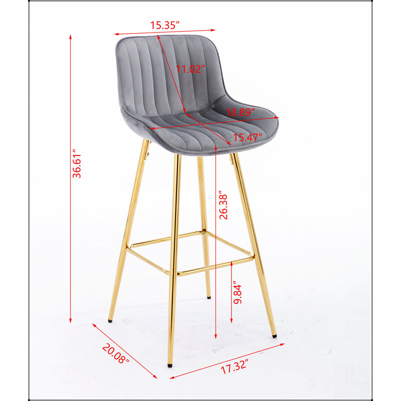 Ensemble de 2 tabourets de bar avec tabouret de comptoir en velours chromé, Gris