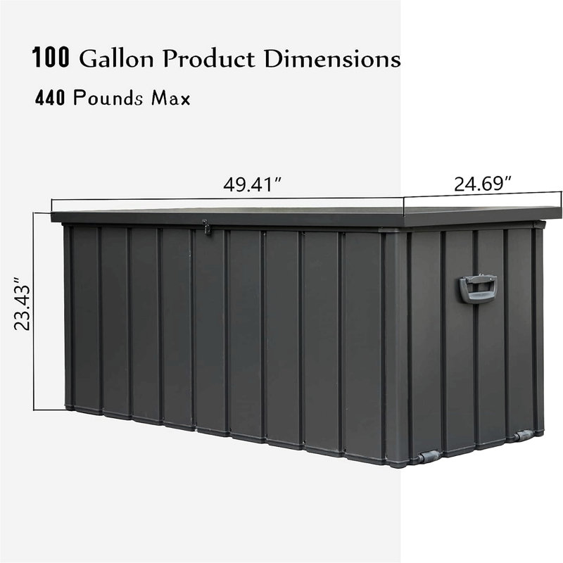 Boîte de rangement extérieure imperméable, grand bac de rangement pour patio pour coussins extérieurs, coussins décoratifs, outils de jardin, verrouillable (gris foncé)