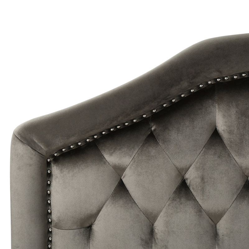 Tête de lit moderne et grand lit en velours gris moderne, Gris, Lit double