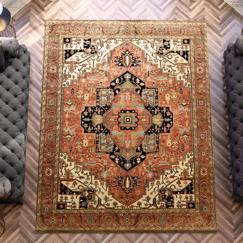 High-Quality Hand-Knotted Red Area Rug, Rectangle 10' x 14'