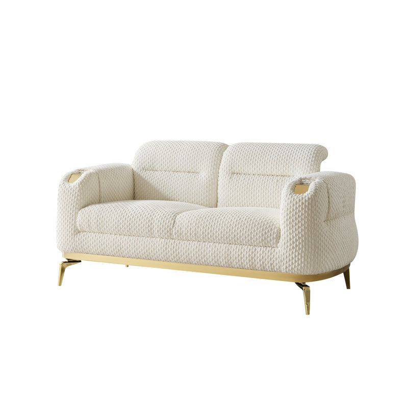 Causeuse Zoe de style moderne faite de bois et d'accents dorés crème, Crème, crème