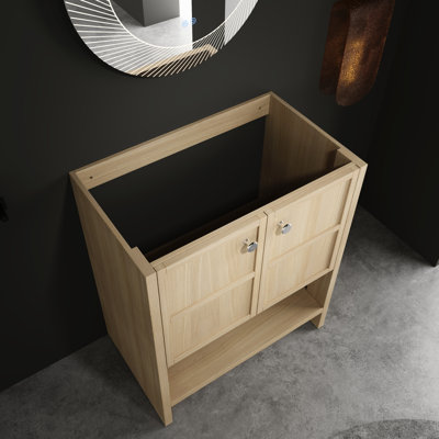 Meuble-lavabo autoportant en contreplaqué de chêne 30 po avec 2 portes et rangement fonctionnel en contreplaqué, grand