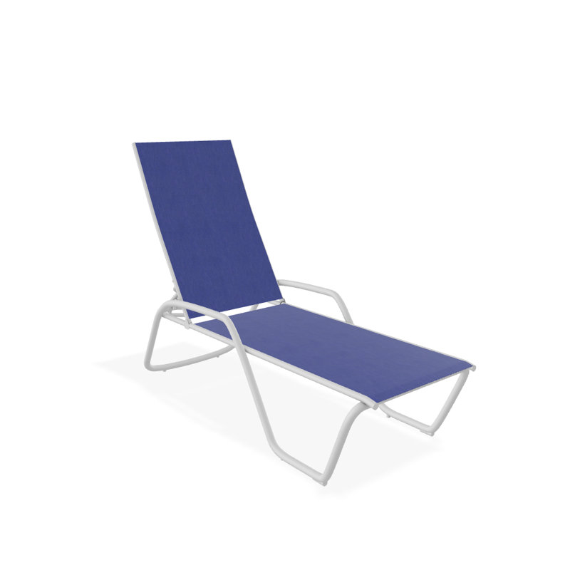 Outdoor Rust-Resistant Metal Chaise Lounge, Atlantis Royal Blue Sunbrella®, Textured White