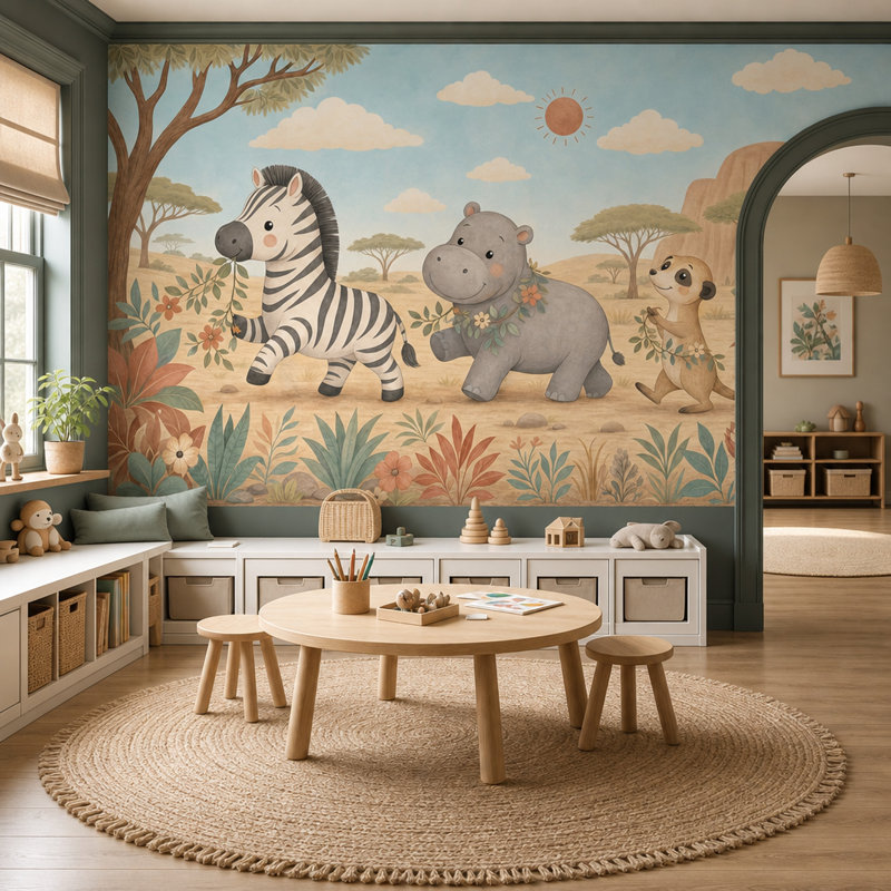 Décoration murale zébrée Safari, 120 po x 96 po, Peler et coller