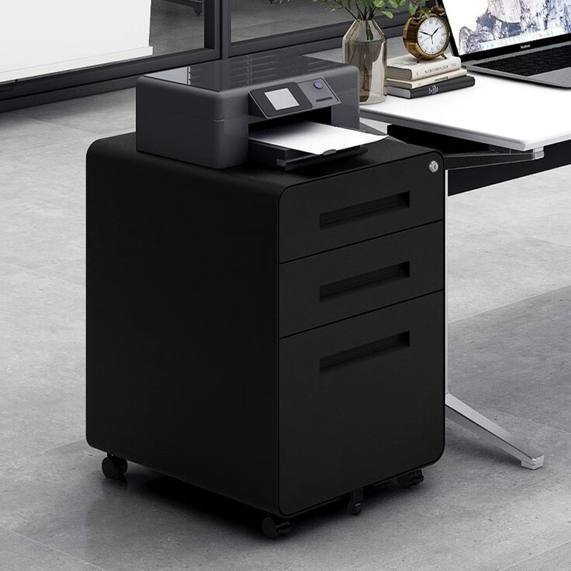 Classeur à 3 tiroirs noir pour bureau - Multifonctionnel, avec 3 tiroirs amovibles, rangement sous le bureau, verrouillable, à l'épreuve, rangement
