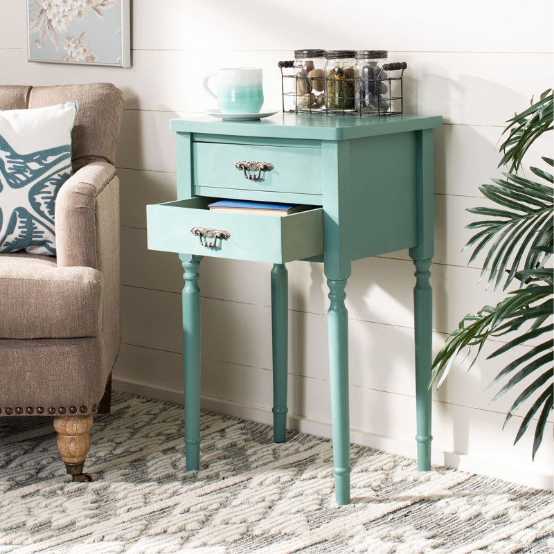 Solid Wood 2 - Drawer End Table, Dusty Green