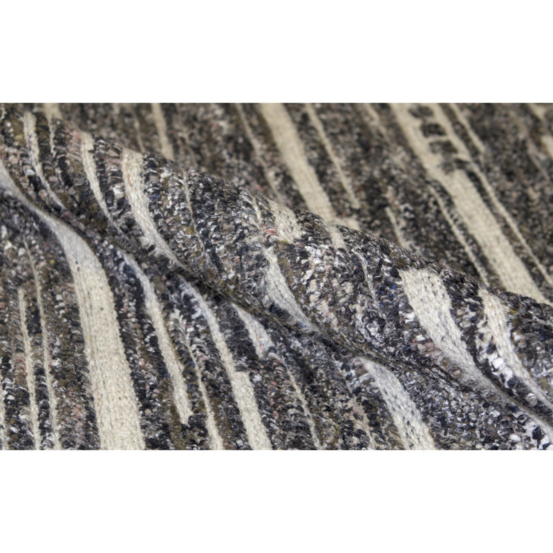 Striped Area Rug in Gray/Ivory, Rectangle 9' x 12'