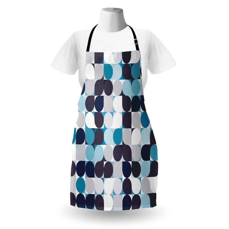 East Urban Home Abstract Apron Unisex, Retro Circles Squares, Adult Size, Brown Grey Teal White