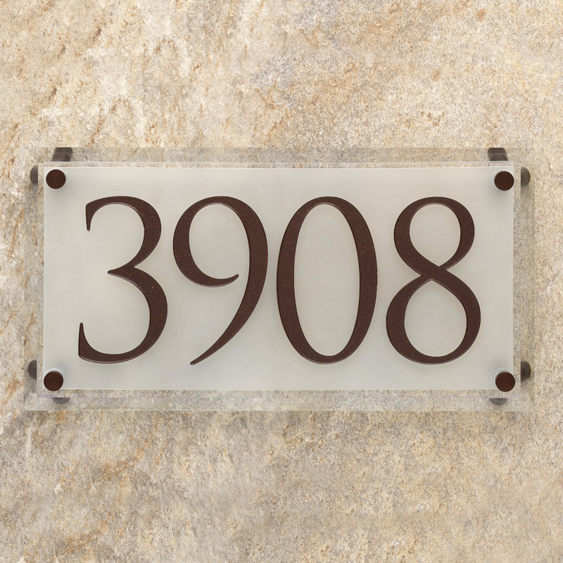 Frosted Beveled Crystal Trajan Engraved 1-Line Address Sign, Yes, Dark Bronze