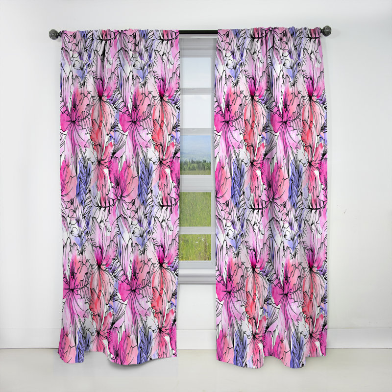 Motif floral - Rideau simple occultant moderne abstrait, L 52 po x L 108 po