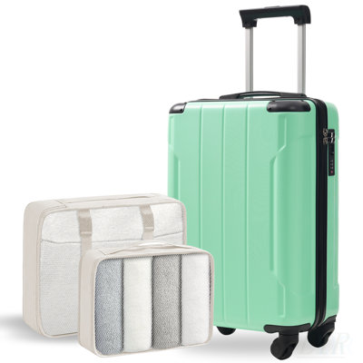 20-Inch Lightweight Durable ABS Carry-On Luggage with Spinner Wheels, TSA Lock, and 2 Packing Cubes, Creamy Green