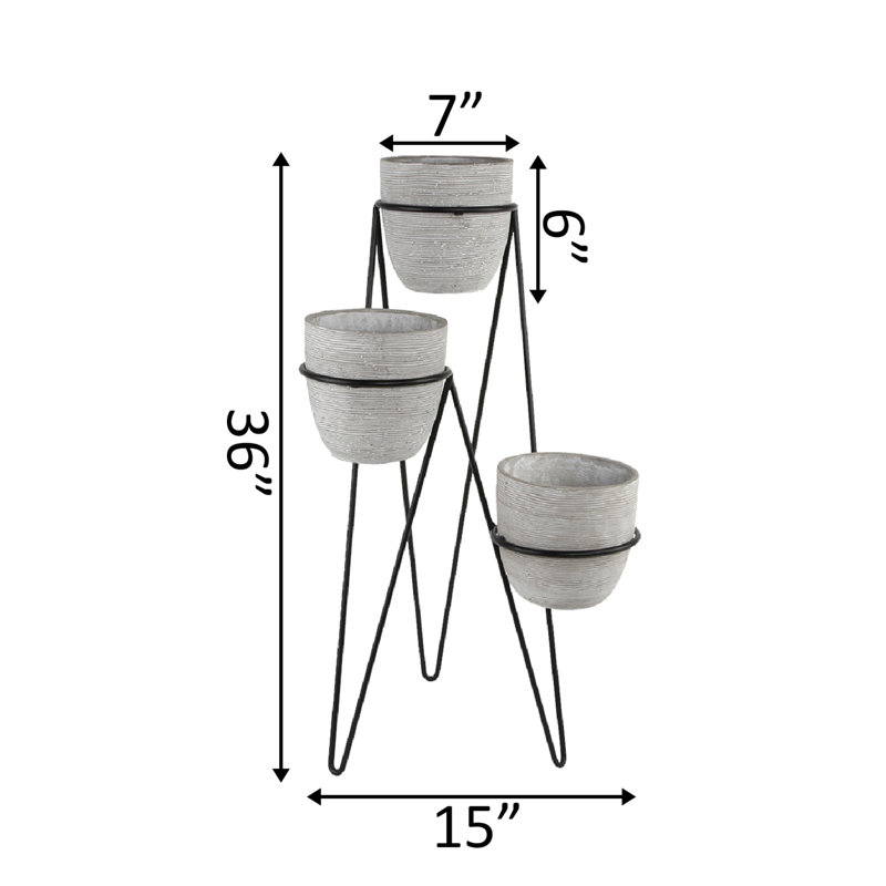 Pot de fleurs en béton, H 36 po x l 15 po x p 15 po, Gris / noir