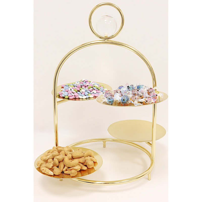 Multi Cake Stand Gold Ball - 13"H, Gold/Clear