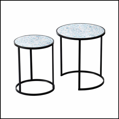 Ensemble de 2 tables de bout empilables rondes avec structure en métal robuste, parfait pour les petits espaces et les intérieurs modernes