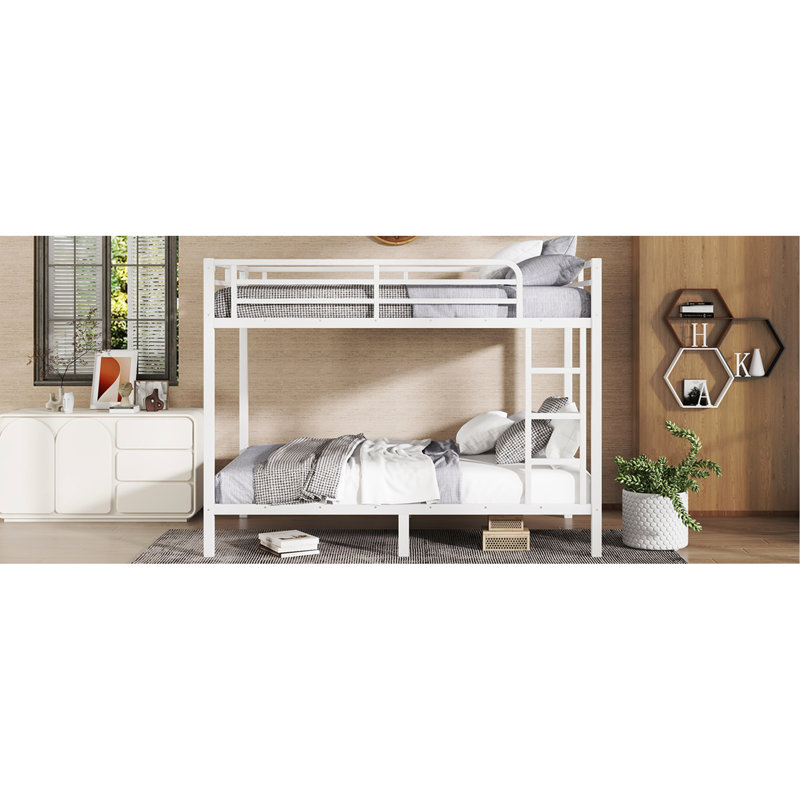 Full Xl Bunk Bed For Adults, White Metal, Space - Saving, Noise Reduced, Electrostatic Powder Coating, Easy To Maintain Adults And Teens, , Under Storage, Assemble