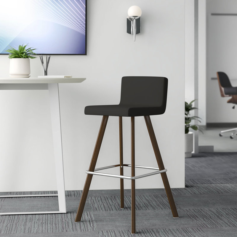 Tabouret 24 "Gladwell, Cuirette - Noir, Comptoir / noyer