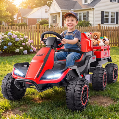 24V Ride-On Tractor Car with Detachable Trailer, Remote Control, LED Lights & Music