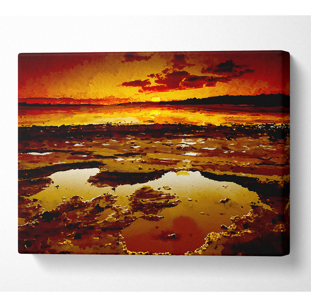 Orange Ocean Daybreak Canvas Aquarell