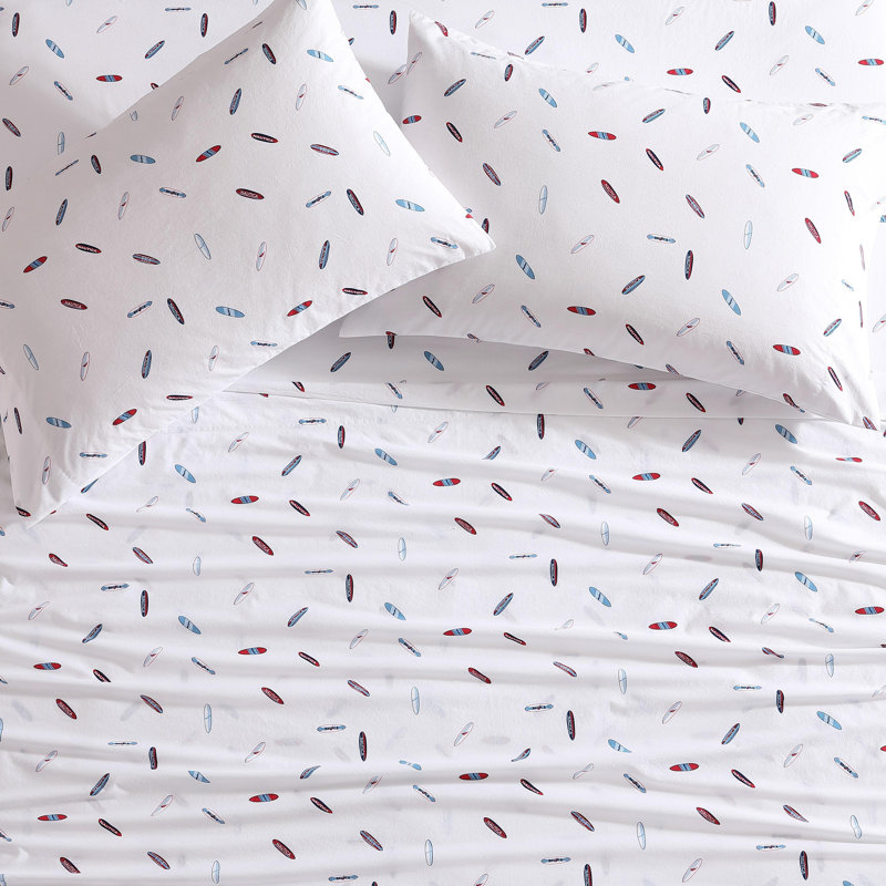 King White Cotton Percale Printed Sheet Set
