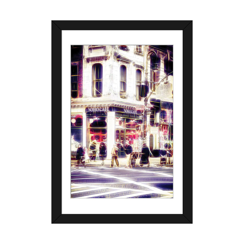 «Soho Café», impression sur toile, H 24 po x l 16 po x P 1 po, Papier d'art encadré noir, Blanc