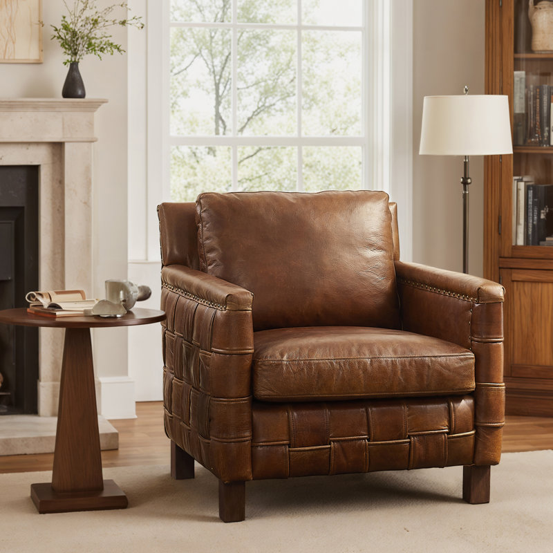 Upholstered Top Grain Leather Armchair