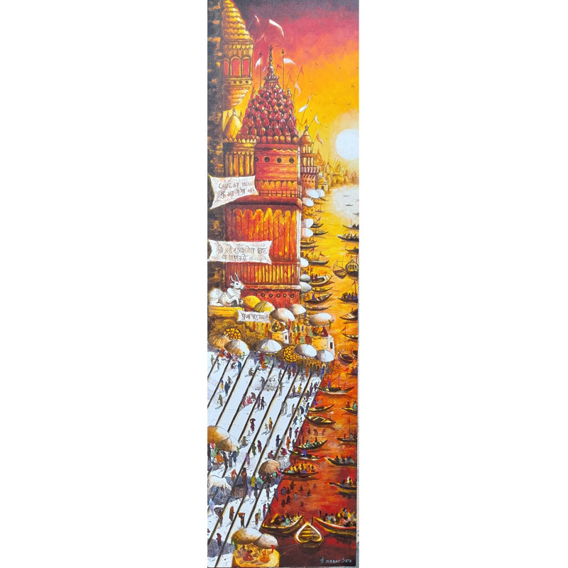 Les dévots à Varanasi Ghat | Acrylique sur toile | Par Anirban Seth