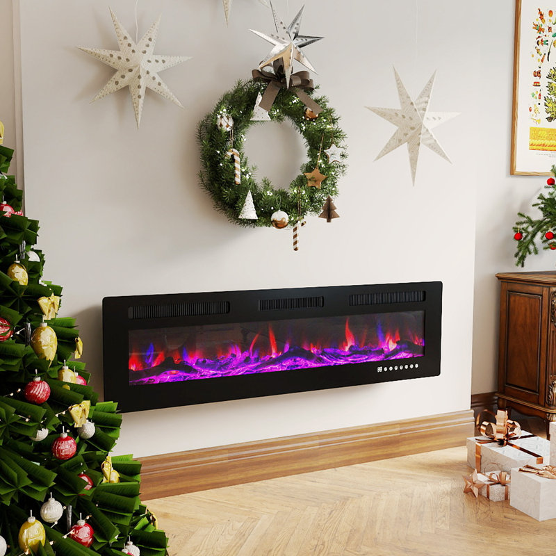 Ultra-Thin Electric Fireplace, Wall-Mounted Or Built-In, Adjustable Flame Colors & Brightness, 1500W, Touchscreen & Remote Control, Timer & Overheat Protection