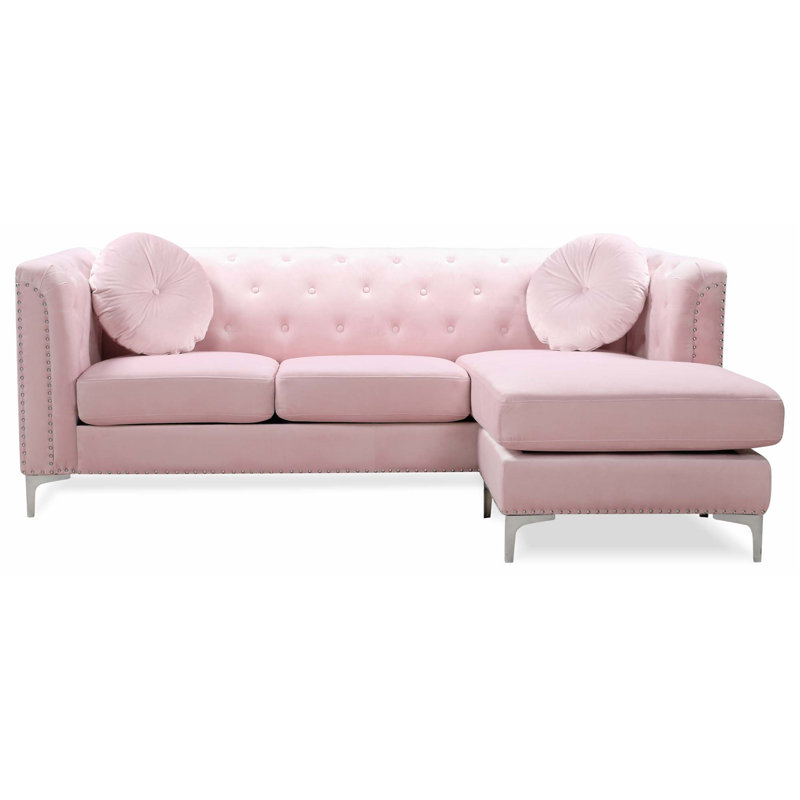 Herriman 2 - Piece Upholstered Sofa & Chaise, Pink Velvet