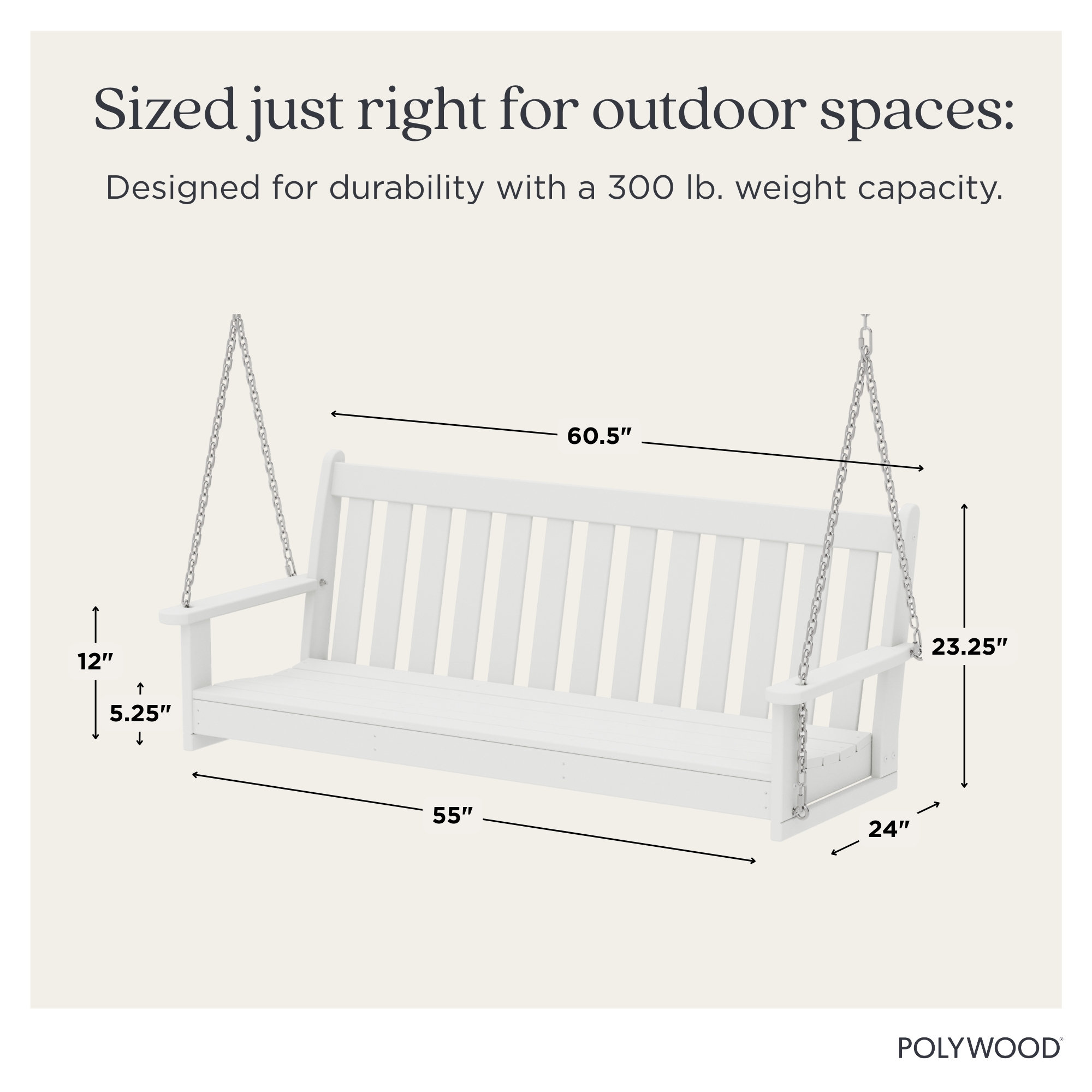 POLYWOOD Vineyard 60.5" Porch Swing, White