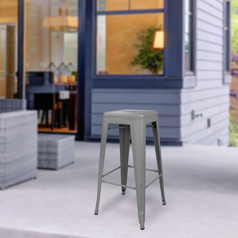 Itzia Counter Stool with Metal Frame, Silver, Bar Stool (30" Seat Height), 2