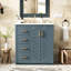 Meuble-lavabo en céramique de 76 cm (30 po) - Structure et panneaux en bois massif, 3 tiroirs spacieux et une armoire de rangement - Bleu - 2 portes - Unité de rangement fonctionnelle