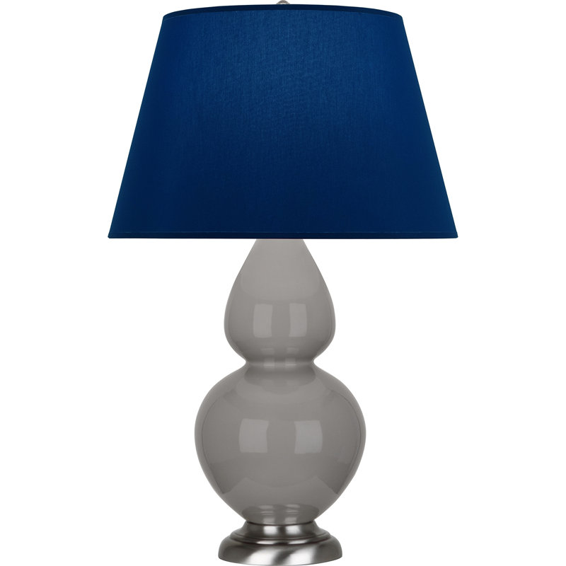 Lampe de table double gourde en céramique, Bleu marine/gris, Taupe fumé émaillé / argent antique, Argent argent